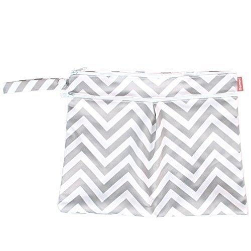 [Australia] - Damero 3pcs Pack Wet Dry Bag for Cloth Diapers Nappy Bag Daycare Organiser Bag, Grey Chevron A Grey Chevron 