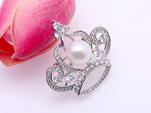 [Australia] - JYX Crwon Brooch 10mm White Freshwater Cultured Pearl Brooch-Silver Tone 