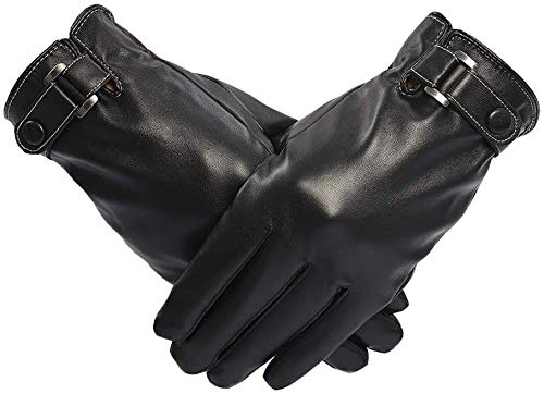 [Australia] - VICSPORT Men's Touchscreen Texting Leather Gloves Winter Warm Black Soft Gloves Cashmere Lining 