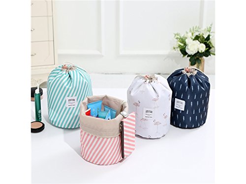 [Australia] - Travel Multifunction Cosmetic Bag High Capacity Barrel Toiletry Storage Bag (Pink Stripes) for Storage 