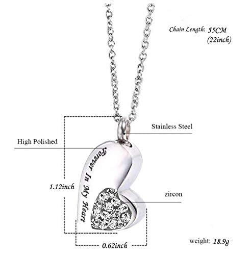 [Australia] - LuxglitterLin Forever In My Heart Urn Necklace Crystal Cremation Ash Holder Love charm Keepsake Memorial Jewelry White 