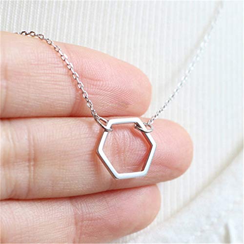 [Australia] - Gold Silver Color Geometric Hexagon Necklace Simple Hollow Hexagon Pendant Jewelry 