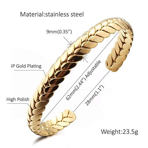 [Australia] - nobrand Cuff Bracelet for Men Women, 18K Gold Plated Wheat Style Couples Love Bracelets, Weave Braided Twisted Open Cuff Bangle Jewelry Golden 