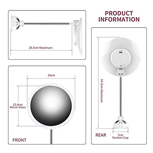 [Australia] - XINBAOHONG LED Lighted Makeup Mirror 10X Magnifying Vanity Mirror with 360 Degree Swivel Rotation Flexible Gooseneck and Locking Suction Cup … 