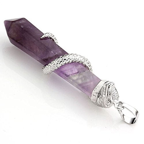 [Australia] - MANIFO Jewelry Copper Snake Wrapped Natural Amethyst Gemstone Energy Healing Crystal Hexagonal Pendant Necklace with Stainless Steel Chain 24" 