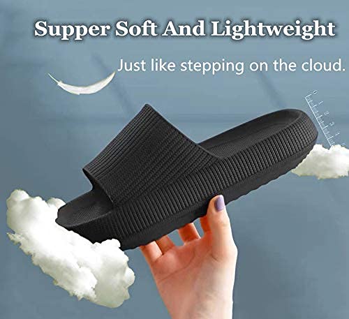 [Australia] - Unisex Pillow Slides Slippers, Super Soft Light Weight Cloud Cusion Slippers，Slippers for Shower Non Slip, EVA Platform Sandals for Men and Women, Summer Indoor & Outdoor House Floor Home Slipper Shoes ,Spa Slippers Black 5.5-6.5 Women/5-6 Men 