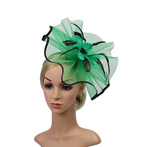 [Australia] - UKYLIN Women Fascinator Feather Hat Tea Party Headwear Cocktail Hat Charming Head Decoration Green and Black 