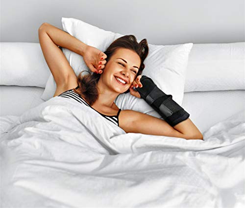 [Australia] - Doctor Developed Premium Carpal Tunnel Night Wrist Brace & Support [Single] (with splint) & Doctor Written Handbook - Fully Adjustable with Comfort Padding & Shaping (Black) Black - Single with Splint 
