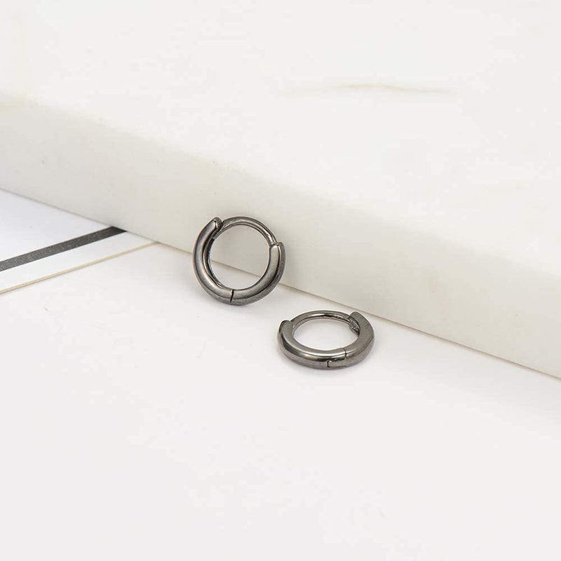 [Australia] - Small Huggy Hoop Earrings Real 925 Sterling Silver Upper Ear Cartlidge Tiny Huggie Hinged Sleeper Hoops Earrings Silver Black 7mm 9mm 10.0 Millimetres 