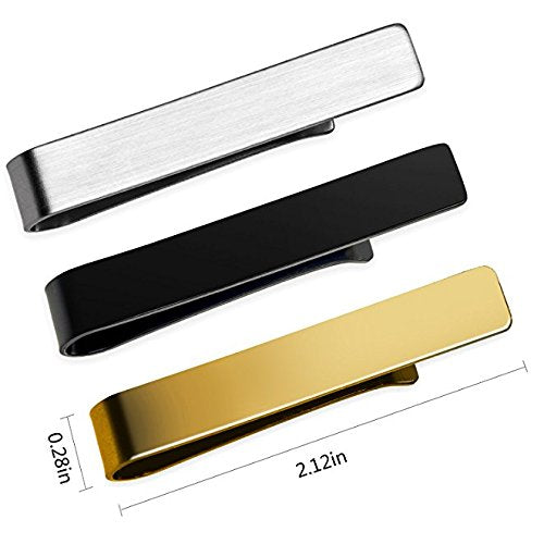 [Australia] - UHIBROS Mens Tie Clip Tie Bar Set for Regular Ties Silver, Black, Blue,Gold Tone Luxury Gift Box Wedding Business Clips 2.12inch 3 color sets 