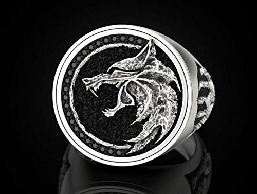 [Australia] - EZUY GNAY Mens Wolf Ring Jewelry Stainless Steel Ring Viking Ring Wizard Warrior Hunter Wolf Head Rings Gift for Men 7 