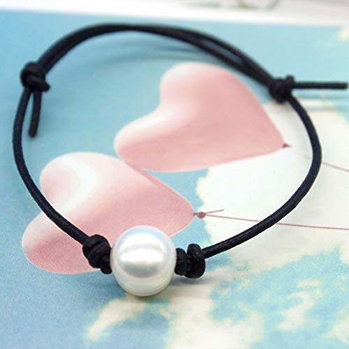 [Australia] - BELUCKIN Black Leather Single Pearl Anklets Bracelet Foot Chain Summer Style Jewelry for Women Girls 