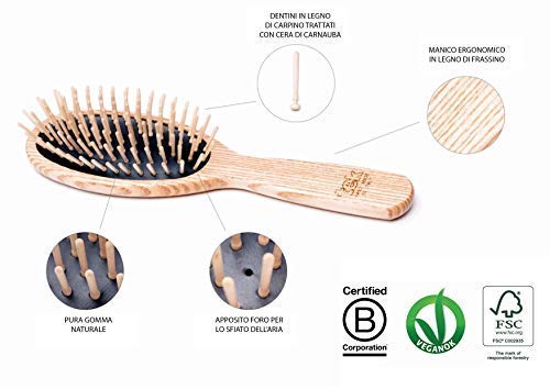 [Australia] - Tek big oval hair brush in ash wood with regular pins - Handmade in Italy 1 Count (Pack of 1) 