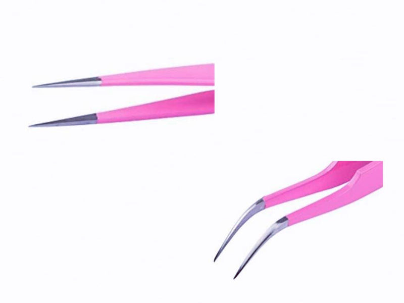 [Australia] - Aoshang 2PCS Stainless Steel Straight and Curved Tip Tweezers Nippers for Eyelash Extensions and Nail Art Sticker Rhinestone Eyelash Picker Acrylic Gel Nail DIY Art 