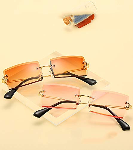 [Australia] - Dollger Rimless Rectangle Sunglasses for Women Fashion Frameless Square Glasses for Men Ultralight UV400 Eyewear Unisex 2pcs: Tea+black 