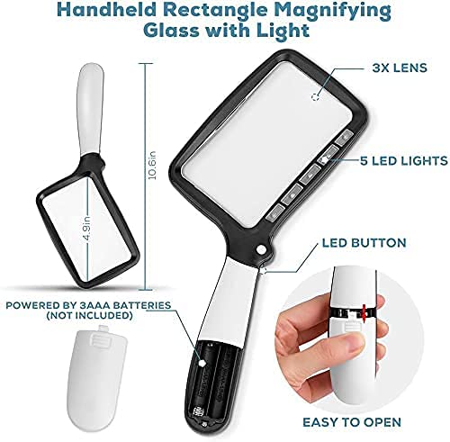 [Australia] - VOCA Magnifying Glass with Light, 3X Foldable Large Rectangle Reading Magnifier with Dimmable LED Light for Seniors, Newspaper, Books, Small Print, Lighted Gift for Low Visions Standard 