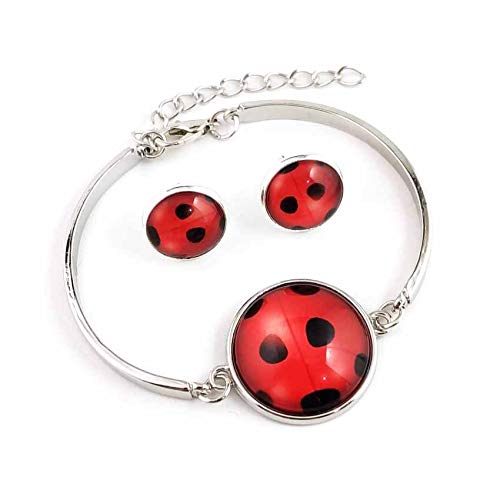 [Australia] - La Espoir Red Ladybug Insect Earring Necklace Bracelet Set 