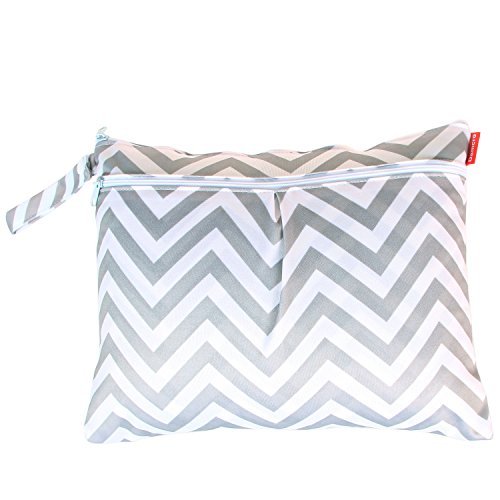 [Australia] - Damero 3pcs Pack Wet Dry Bag for Cloth Diapers Nappy Bag Daycare Organiser Bag, Grey Chevron A Grey Chevron 