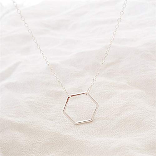 [Australia] - Gold Silver Color Geometric Hexagon Necklace Simple Hollow Hexagon Pendant Jewelry 