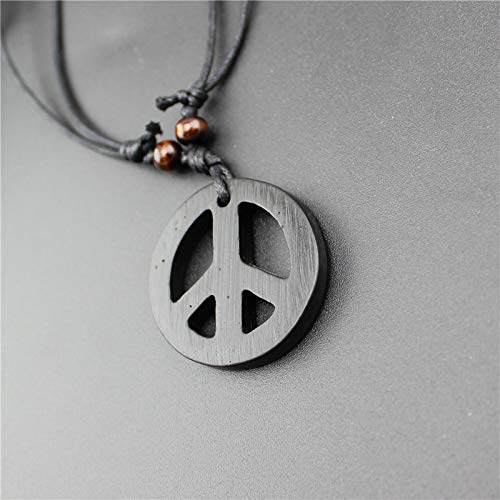 [Australia] - Handmade Adjustable Love Peace Sign Hippie Pendant Necklace Vintage Rope Chain Resin Weave Jewelry black 