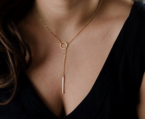 [Australia] - 2Pcs Y Pendant Necklace Bar Earring Set Lariat Necklace Long Stick Drop Dangle Earring For Women Gold circle set 