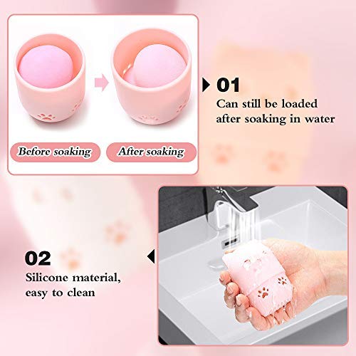 [Australia] - Ozazuco Beauty Sponge Blender Container/2 Beauty Sponge Travel Case and 2 Makeup Sponge Drying Holder/Cute Cat Silicone Makeup Sponge Travel Carrying Case/Beauty Sponge Holder Dry Rack Easy To Carry pink+purple 