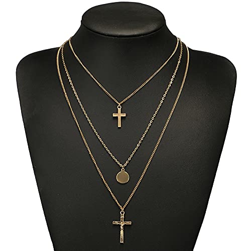 [Australia] - Zehory Boho Layered cross Necklaces Gold Sequin Jesus Pendant Necklace Chain for Women and Girls 