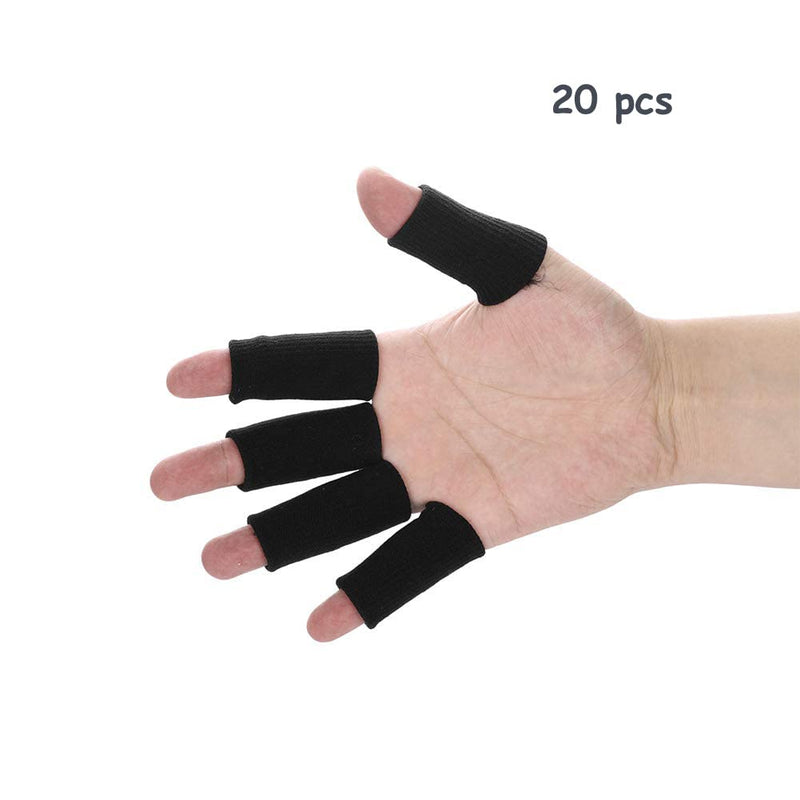 [Australia] - 20Pcs Elastic Finger Sleeves Sports Support Thumb Brace Arthritis Protector Breathable Cover for Trigger Finger, Cracking, Arthritis, Callus Black 