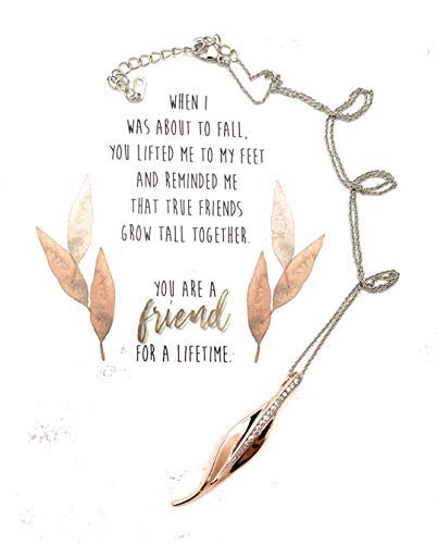 [Australia] - Smiling Wisdom - Rose Gold With Cubic Zirconia Long Leaf Necklace Gift Set - Reason Season Lifetime Friendship Greeting Card - Her True Best Woman BFF Friend – 18K Rose Gold Plated 