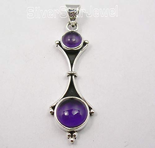 [Australia] - SilverStarJewel 925 Sterling Silver Cabochon Amethyst February Birthstone Pendant 1.7" 