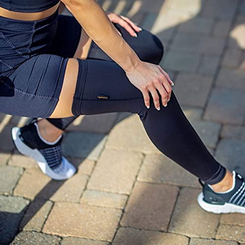 [Australia] - YOONEEK Titanium Leg Sleeves For Men and Woman, UV SPF50+ Sun Protection, Relief and Muscle Recovery Large Black 