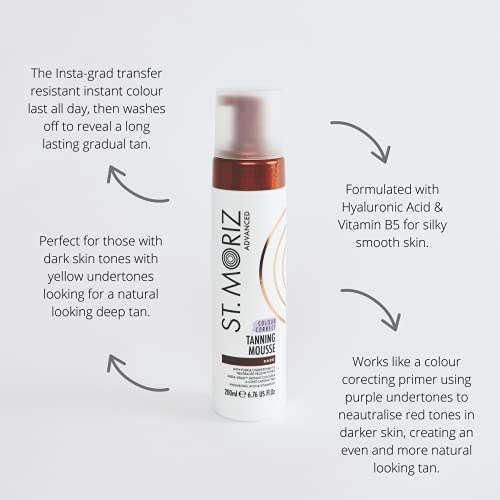 [Australia] - ST. MORIZ Advanced Colour Correcting Tanning Mousse with Hyaluronic Acid & Vitamin B5, Fast Drying Vegan Fake Tan, Dark (200ml) 