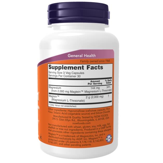 [Australia] - NOW Supplements, Magtein™ with patented form of Magnesium (Mg), Cognitive Support*, 90 Veg Capsules 