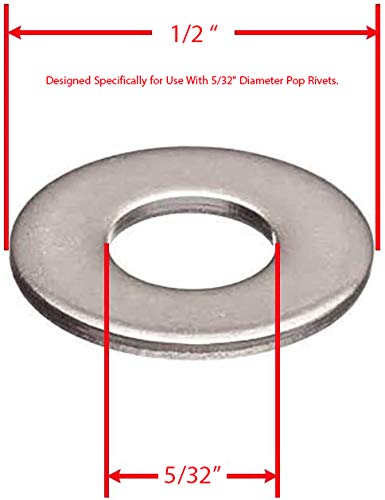 [Australia] - Persberg 220pcs Back-up Washers for Rivets, Choose Size, for rivets 5/32", 304 18-8 Stainless Steel, plain (P25) 5/32 inch #5 (ID) X 1/2" (OD) 