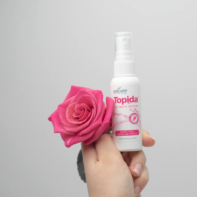 [Australia] - Salcura Natural Skin Therapy, Topida Intimate Hygiene Spray, Safflower, Rosehip, Vitamin E & Essential Oils Perfect for Anyone Prone to Thrush, Vaginal Discomfort & Irritation Or Soreness 50ml Pack Of 1 