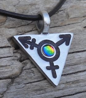 [Australia] - Pewter Transgender LGBT Gay Triangle with Swarovski Crystal Pendant on Leather Rainbow 