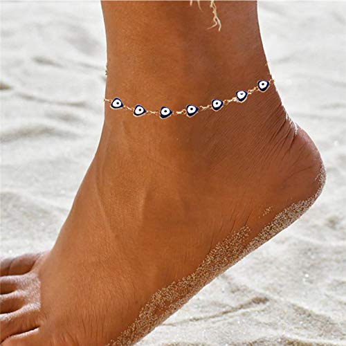 [Australia] - choice of all Evil Eye Ankle Bracelet for Women,Navy Blue Evil Eye Bearfoot Chain Gold Anklets for Girls B:heart evil eye 