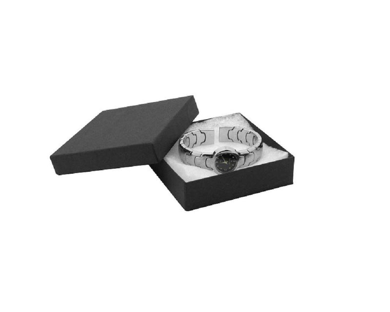 [Australia] - 16 Pack Cotton Filled Matte Black Color Jewelry Gift and Retail Boxes 3.5 X 3.5 X 1 Inch Size by R J Displays 