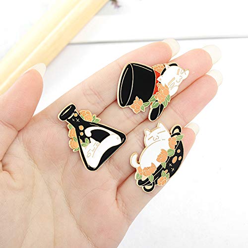 [Australia] - Cute Enamel Brooch Pins Cartoon Animal Various Novel Designs Brooch Pins for Backpacks Badges Hats Bags Lapel Pins Accessory for Women Girls Kids Gift Cat with Flask/ Top Hat / Pot 