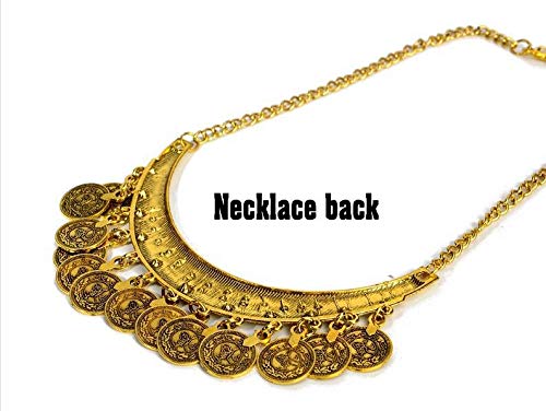 [Australia] - MIXIA Dancing Gypsy Jewelry Ethnic Coin Bib Necklace Drop Earring 2 Pcs Jewelry Set Women Exotic Bohemian Accessories Antique gold 