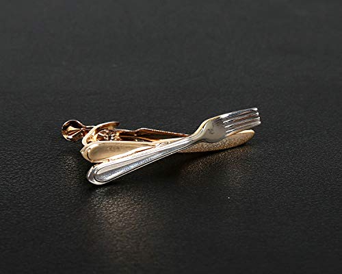 [Australia] - Flairs New York Gentleman's Premium Handmade Artisan Tie Bars Clips Cufflinks 2.0 Inches Gold Knife / Silver Fork 