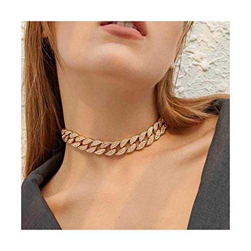 [Australia] - KOSMOS-LI CZ Rhinestone Choker Necklace for Women Jewelry Hip Hop Cuban Link Chain 14Inch Gold 