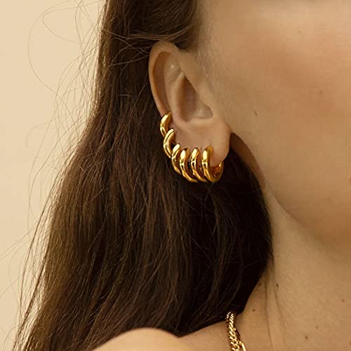 [Australia] - Dochais Gold Hoop Earrings 18K Gold Plated Chunky Tube Hoops Hypoallergenic Huggie Earrings for Women Girls 11.0 Millimeters 