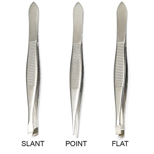 [Australia] - Luxxii (1 Pack) Scissors Shaped Eyebrow Straight Tip (3 Pack) Tweezers Clip Set - Flat, Slant, Point Tip Tweezers Hair Plucker for Hair and Eyebrows Personal Care (Silver Tone) 