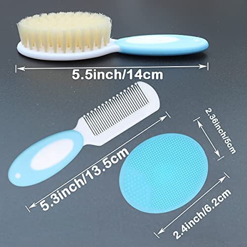 [Australia] - HUAYINGMEI Baby Girl Hair Brush Set Newborn-Natural Soft Goat Bristle-Perfect Baby Registration Gift (Blue) Blue 