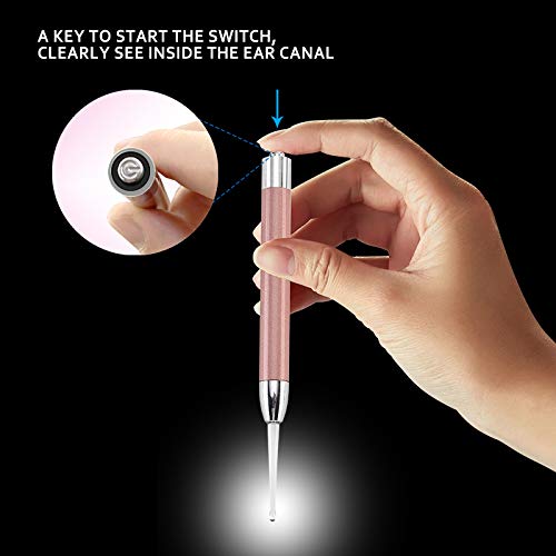 [Australia] - Ear Pick，Ear Wax Removal Tool，LED Lights Ear Cleaning Kit，Updated Version、Non-Slip，Soft Safety Spoon Head，Replaceable and Easy to Clean，Safe Material Gold and Pink 