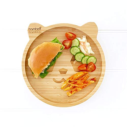 [Australia] - bamboo bamboo ® Baby Plate– Kids and Toddler Suction Cup Bamboo Plate for Babies | Non-Toxic | Cool to The Touch | Ideal for Baby-Led Weaning (Panda, Blue) 