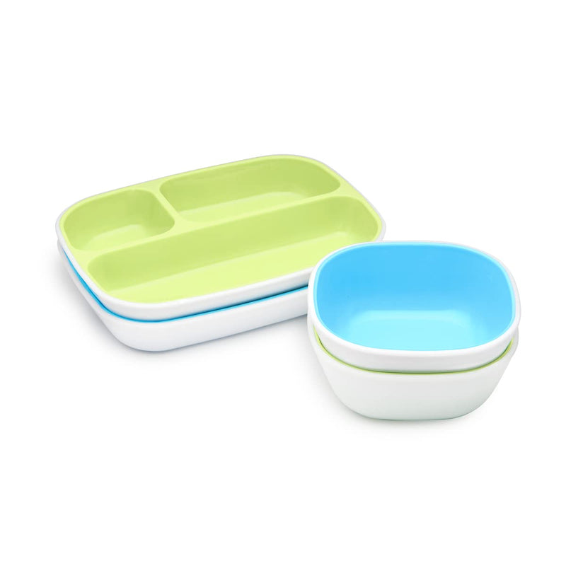 [Australia] - Munchkin Splash 4 Piece Toddler Divided Plate and Bowl Dining Set, Blue/Green Green/Blue 