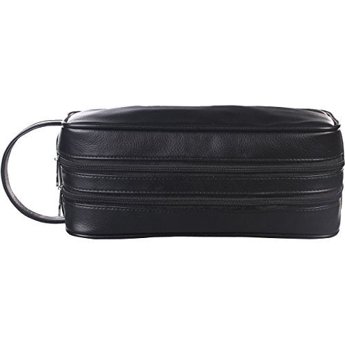 [Australia] - HappyDavid Soft PU Leather Zipped Travel Toiletry Bag Mens Ladies Supply Toiletry Bag Case(Black) 1.Black 