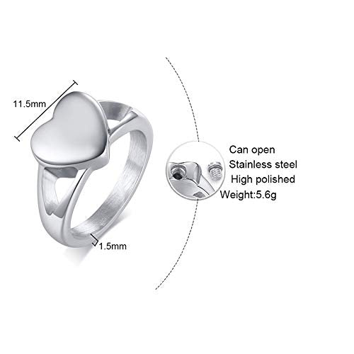 [Australia] - MEMORIALU Stainless Steel Heart Shape Urn Ring for Ashes Cremation Memorial Jewelry 9 